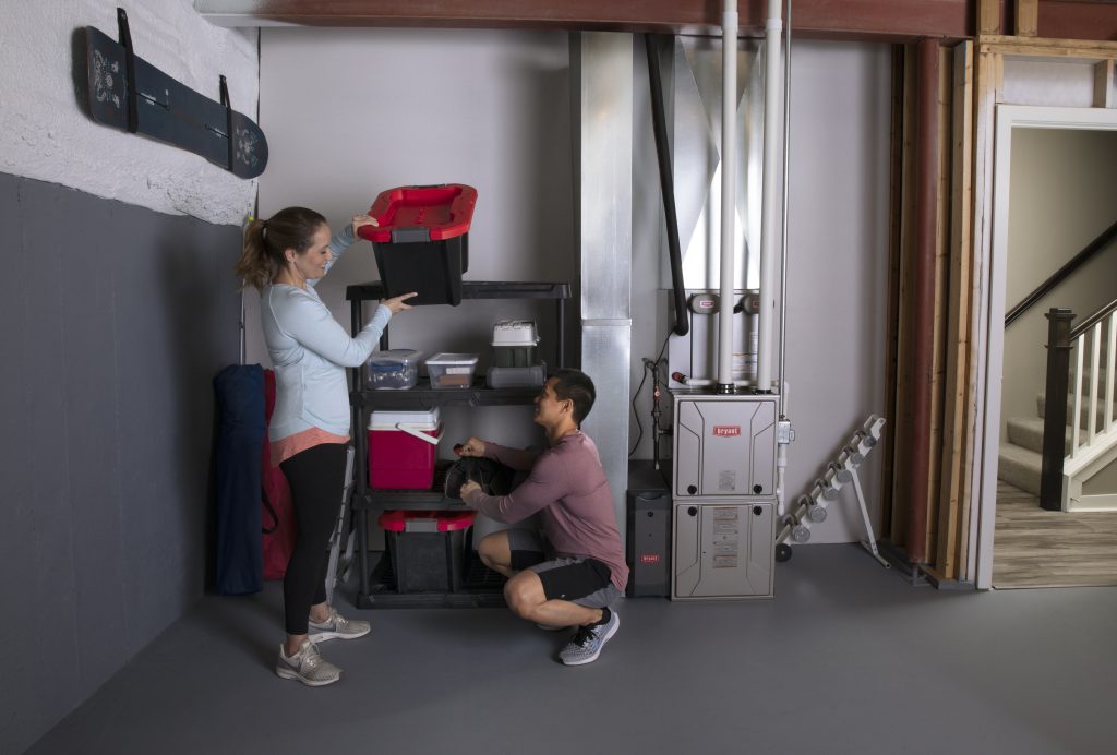 Bryant high-efficiency gas furnace installed in a home basement