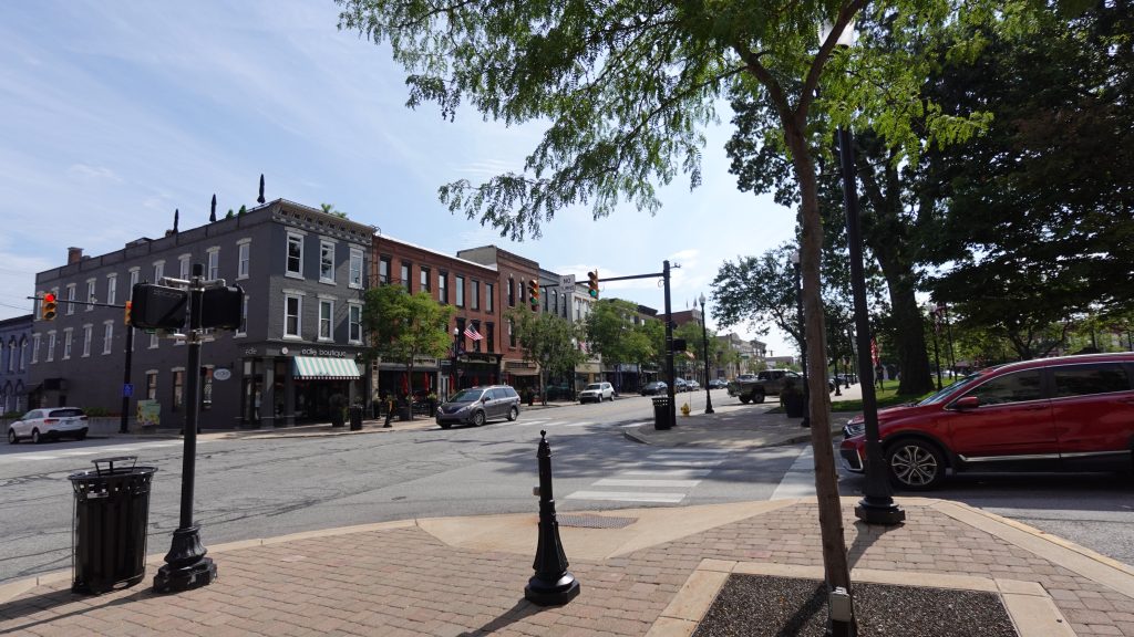 Downtown Valparaiso streetscape near Crown Wheele