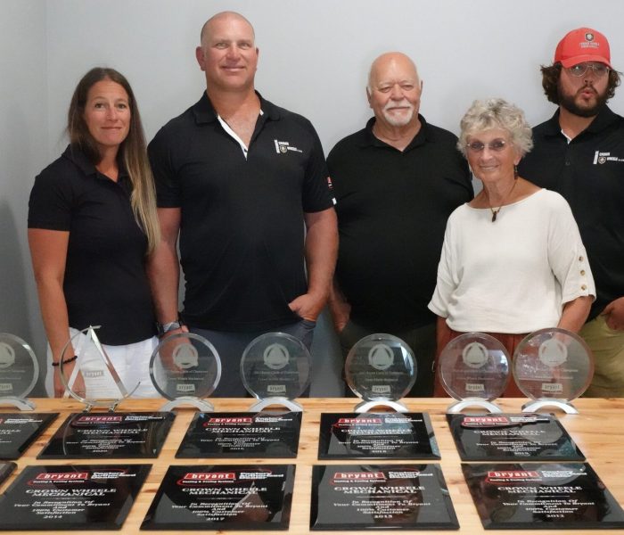Valparaiso & Chesterton's Award-winning AC replacement service is viewed with a wall of HVAC awards from Bryant and other professional suppliers